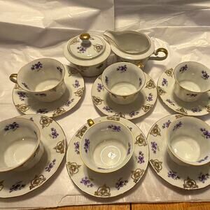 1950s Winterling Bavaria Germany Porcelain 14-Piece Tea Set, Purple Violets